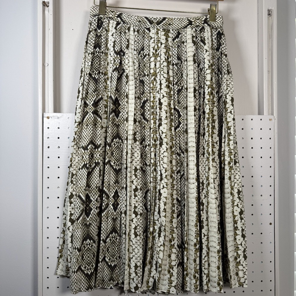 J. Crew Factory Snake-Print Pleated Midi Skirt in Black, White & Olive